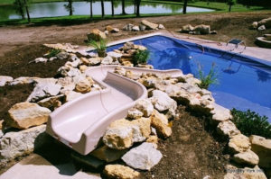 pool water features with fiberglass swimming pools
